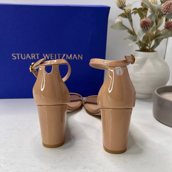 Stuart Weitzman Nudistcurve 75 Patent Leather Block Heel Sandal Adobe Women's 7B - Picture 4 of 11
